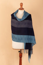 Load image into Gallery viewer, Alpaca Wool Patterned Shawl - Huancayo Blues | NOVICA