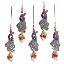 Load image into Gallery viewer, Handcrafted Hand Beaded Christmas Ornaments (Set of 5) - Mughal Peacocks | NOVICA