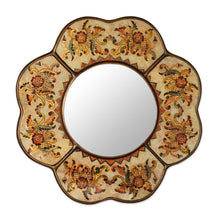 Load image into Gallery viewer, Hand Made Reverse Painted Glass Mirror from Peru - Iridescent Cajamarca Blossom | NOVICA