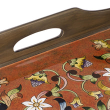 Load image into Gallery viewer, Handmade Reverse Painted Glass Wood Glass Folding Table - Scarlet Delight | NOVICA