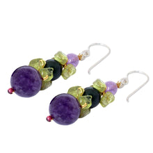 Load image into Gallery viewer, Amethyst and Quartz Dangle Earrings - Thai Harmony | NOVICA