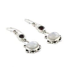 Load image into Gallery viewer, Garnet and Rainbow Moonstone Sterling Silver Earrings - Fresh Beauty | NOVICA