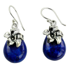 Load image into Gallery viewer, Lapis Lazuli Earrings Sterling Silver Floral Jewelry - Lovely Lily | NOVICA