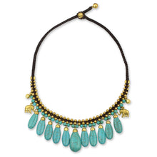 Load image into Gallery viewer, Beaded Turquoise Colored Elephant Necklace - Siam Legacy | NOVICA
