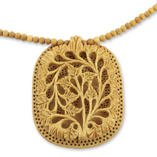 Load image into Gallery viewer, Hand Made Indian Floral Wood Pendant Necklace - Elephant Shadow | NOVICA