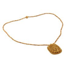 Load image into Gallery viewer, Hand Made Indian Floral Wood Pendant Necklace - Elephant Shadow | NOVICA
