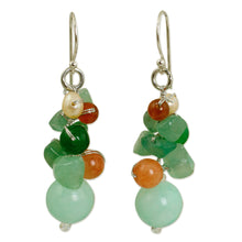 Load image into Gallery viewer, Handcrafted Pearl Carnelian Quartz Cluster Earrings - Lemongrass | NOVICA