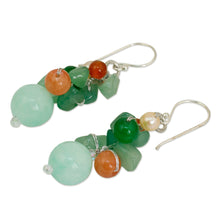 Load image into Gallery viewer, Handcrafted Pearl Carnelian Quartz Cluster Earrings - Lemongrass | NOVICA