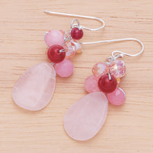 Load image into Gallery viewer, Handcrafted Thai Quartz Cluster Earrings - Pink Rose | NOVICA