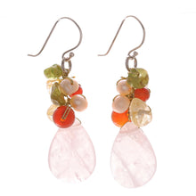 Load image into Gallery viewer, Quartz Carnelian Citrine Cluster Earrings - Tropical Garden | NOVICA