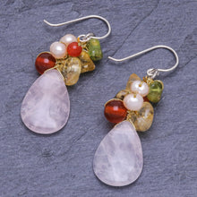 Load image into Gallery viewer, Quartz Carnelian Citrine Cluster Earrings - Tropical Garden | NOVICA