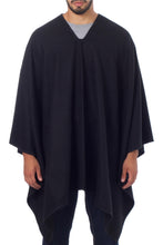 Load image into Gallery viewer, Peruvian Poncho for Men in Warm Alpaca Blend - Inca Explorer in Black | NOVICA