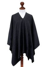 Load image into Gallery viewer, Peruvian Poncho for Men in Warm Alpaca Blend - Inca Explorer in Black | NOVICA