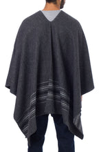 Load image into Gallery viewer, Warm Men's Alpaca Blend Poncho with V-neck from Peru - Gray Nazca | NOVICA