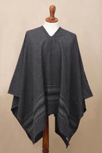 Load image into Gallery viewer, Warm Men's Alpaca Blend Poncho with V-neck from Peru - Gray Nazca | NOVICA
