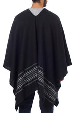Load image into Gallery viewer, Artisan Crafted V-neck Alpaca Blend Poncho for Men - Black Nazca | NOVICA