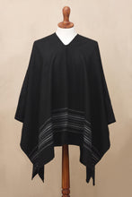 Load image into Gallery viewer, Artisan Crafted V-neck Alpaca Blend Poncho for Men - Black Nazca | NOVICA