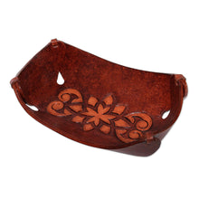 Load image into Gallery viewer, Leather Catchall in Honey Brown Artisan Crafted in Peru - Floral Star | NOVICA