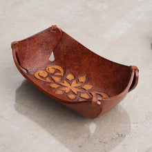 Load image into Gallery viewer, Leather Catchall in Honey Brown Artisan Crafted in Peru - Floral Star | NOVICA