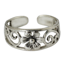 Load image into Gallery viewer, Flower Toe Ring in Sterling Silver Thai Artisan Jewelry - Blossoming Paths | NOVICA