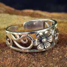 Load image into Gallery viewer, Flower Toe Ring in Sterling Silver Thai Artisan Jewelry - Blossoming Paths | NOVICA