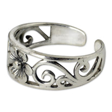 Load image into Gallery viewer, Flower Toe Ring in Sterling Silver Thai Artisan Jewelry - Blossoming Paths | NOVICA
