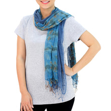 Load image into Gallery viewer, Women's Scarves Hand Spun Silk (pair) - Turquoise Polka Dots | NOVICA