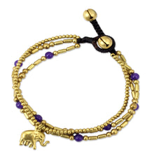 Load image into Gallery viewer, Brass Bracelet Purple-color Gems Beaded Jewelry - Purple Elephant Charm | NOVICA