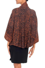 Load image into Gallery viewer, Brown and Black Batik Rayon short kimono jacket - Javanese Chocolate | NOVICA