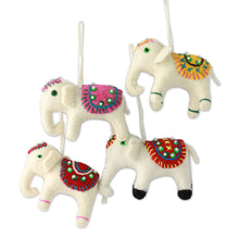 Load image into Gallery viewer, Four Fair Trade White Elephant Ornaments Set - White Elephants | NOVICA