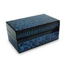 Load image into Gallery viewer, Floral Decorative Box in Handcrafted Lacquered Wood - Blue Thai Fantasy | NOVICA