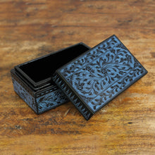 Load image into Gallery viewer, Floral Decorative Box in Handcrafted Lacquered Wood - Blue Thai Fantasy | NOVICA