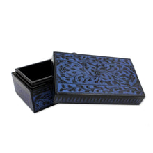 Load image into Gallery viewer, Floral Decorative Box in Handcrafted Lacquered Wood - Blue Thai Fantasy | NOVICA