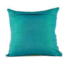 Load image into Gallery viewer, Two Embroidered Cushion Covers in Aqua Tones from India - Aqua Fusion | NOVICA