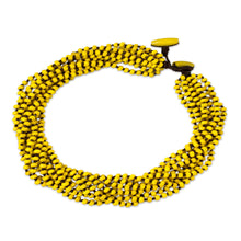 Load image into Gallery viewer, Wood Beaded Jewelry Yellow Torsade Necklace - Phrae Belle | NOVICA