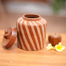 Load image into Gallery viewer, Handcrafted Ecthed Ceramic Lidded Jar from Indonesia - Lucky Frog in Brown | NOVICA