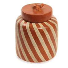 Load image into Gallery viewer, Handcrafted Ecthed Ceramic Lidded Jar from Indonesia - Lucky Frog in Brown | NOVICA