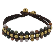 Load image into Gallery viewer, Jasper and Brass Wristband Bracelet - Colors of Joy | NOVICA