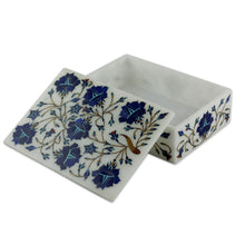 Load image into Gallery viewer, Unique Indian Marble Inlay Jewelry Box - Wild Blue Flowers | NOVICA