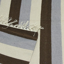 Load image into Gallery viewer, Modern Dhurrie Rug in Brown and Blues (4x6) - Bold Horizon | NOVICA