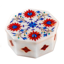 Load image into Gallery viewer, Handcrafted Indian Floral Marble Inlay Jewelry Box - Sunflower Bouquet | NOVICA