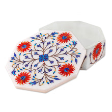 Load image into Gallery viewer, Handcrafted Indian Floral Marble Inlay Jewelry Box - Sunflower Bouquet | NOVICA