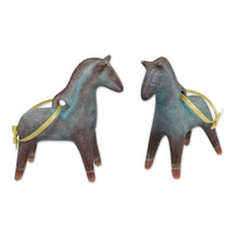 Load image into Gallery viewer, Antiqued Celadon Ceramic Christmas Ornaments (Pair) - Horses of Winter | NOVICA