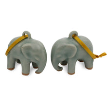 Load image into Gallery viewer, Crackled Green Celadon Ceramic Ornaments (Pair) - Light Blue Elephant | NOVICA