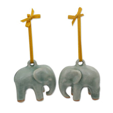 Load image into Gallery viewer, Crackled Green Celadon Ceramic Ornaments (Pair) - Light Blue Elephant | NOVICA