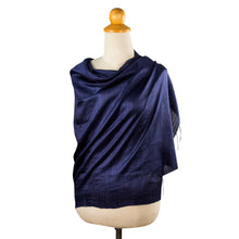 Load image into Gallery viewer, Deep Blue Handwoven Raw Silk Shawl from Thailand - Shimmering Indigo | NOVICA