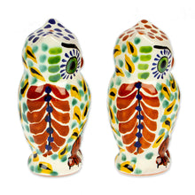 Load image into Gallery viewer, Handcrafted Majolica Ceramic Bird Salt and Pepper Shakers - Owl Spice | NOVICA