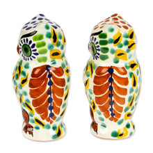 Load image into Gallery viewer, Handcrafted Majolica Ceramic Bird Salt and Pepper Shakers - Owl Spice | NOVICA