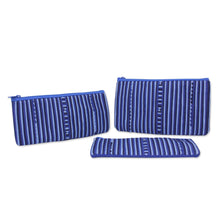 Load image into Gallery viewer, Thai Blue and White Cotton Blend Travel Cases (Set of 3) - Blue Lisu Chic | NOVICA