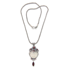 Load image into Gallery viewer, Carved Pendant Necklace with Garnet from Bali - Layonsari | NOVICA